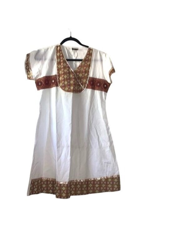 Sequin Crafts Dresses & Skirts - Sequin Crafts Womens Ethnic Dress L White & Red Patterned Cotton